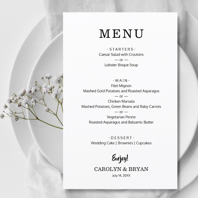 Budget Simple Élégant Dîner De Mariage Menu (Créateur téléchargé)