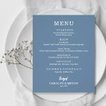 Budget Simple Elegant Mariage bleu ardoise Menu<br><div class="desc">Une petite carte de menu à prix abordable, en ardoise de papier d'ardoise bleue avec vos choix de nourriture en lettrage blanc chic, est parfaite pour une réception de mariage moderne, un dîner de répétition mariage, une fête d'anniversaire, ou tout événement spécial avec un dîner assis. *Mesure 4, 5 po...</div>
