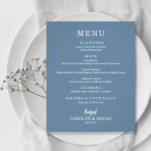 Budget Simple Elegant Mariage bleu ardoise Menu