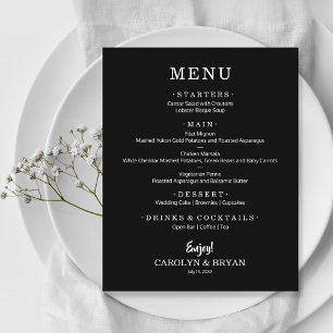 Budget Simple Élégant Mariage noir menu dîner