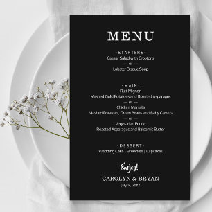 Budget Simple Élégant Mariage noir menu dîner