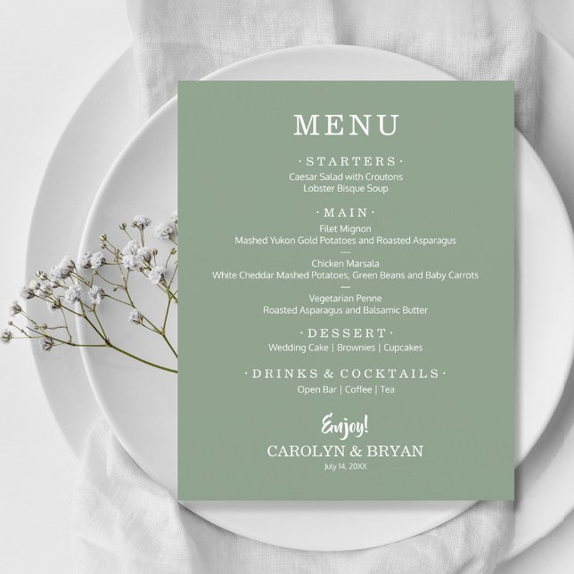 Budget Simple Elegant Sage Green Mariage Menu (Créateur téléchargé)