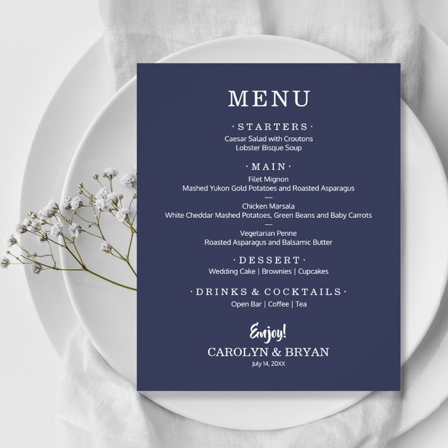 Budget Simple Elegant Sapphire Blue Mariage Menu (Créateur téléchargé)