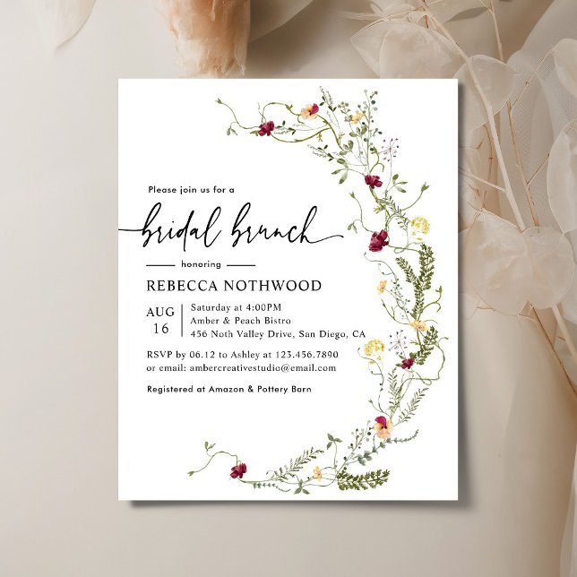 Budget Simple Floral Bridal Brunch Invitation (Créateur téléchargé)