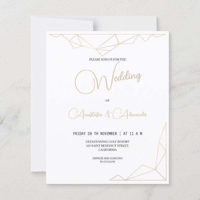 Budget Simple Gold Faire-part de mariage. (Devant)