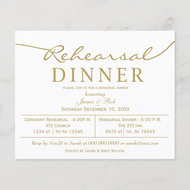 Budget Simple Gold Rehearer Dîner Invitation (Devant)