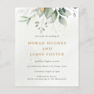 Budget Simple Green & Gold Botanical Invitation