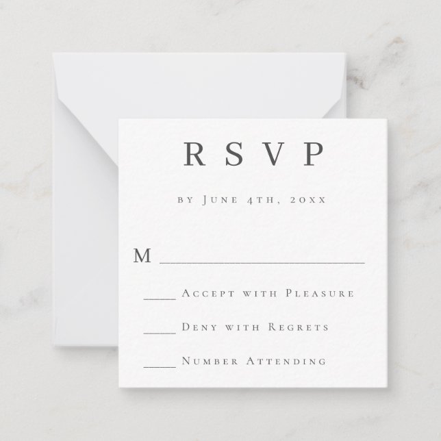 Budget Simple Gris moderne mariage carte RSVP (Devant)