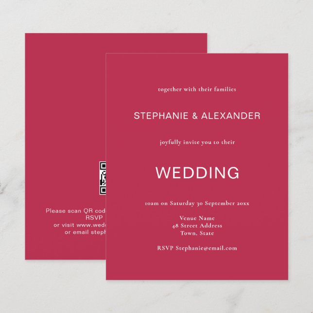 Budget Simple Magenta QR Code Faire-part de mariag (Devant / Derrière)
