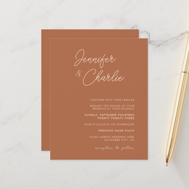 Budget simple Mariage de Bohême Faire-part de mari (Devant/Arrière en situation)