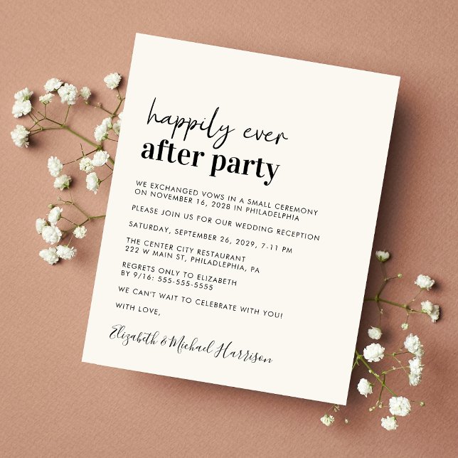Budget Simple Mariage Réception Cream Invitation (A chic and affordable Happily Ever After Party invitation)