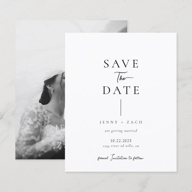 BUDGET Simple Modern Photo Wedding Save the Date (Devant / Derrière)