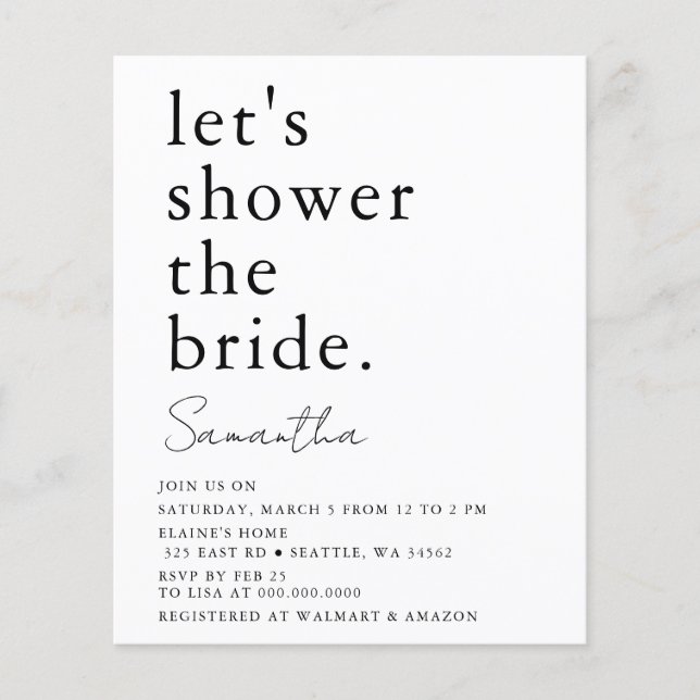Budget Simple Moderne Invitation De Douche Nuptial (Devant)