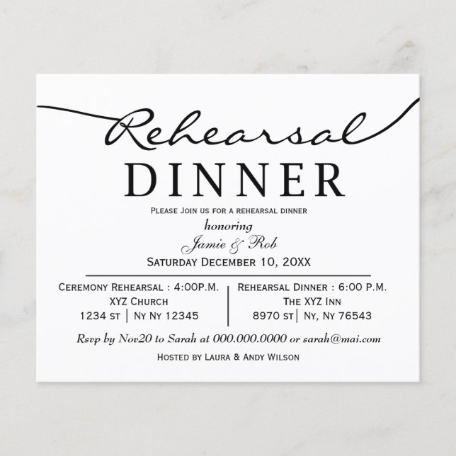 Budget Simple Moderne Répétition Dîner Invitation (Devant)