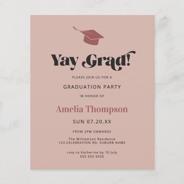 Budget Simple Moderne Rose Casquette  Invitation (Devant)