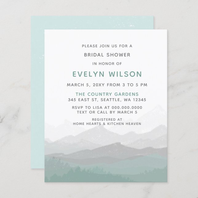 Budget Simple Mountain Bridal Shower Invitation (Devant / Derrière)