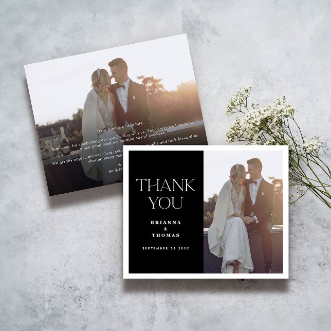 Budget simple noir blanc Mariage photo Merci (Créateur téléchargé)