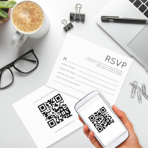 Budget Simple Noir Blanc QR Code Mariage RSVP