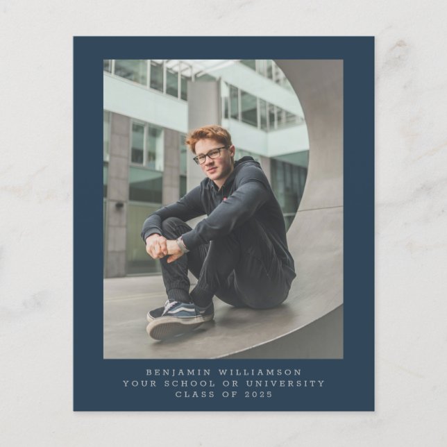Budget Simple Photo Bleue Faire-part de graduation (Devant)
