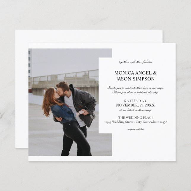 Budget Simple Photo Élégant Mariage Invitation (Devant / Derrière)