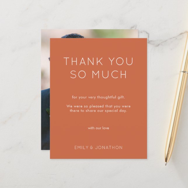 Budget Simple Photo Mariage en terre cuite Merci (Devant/Arrière en situation)