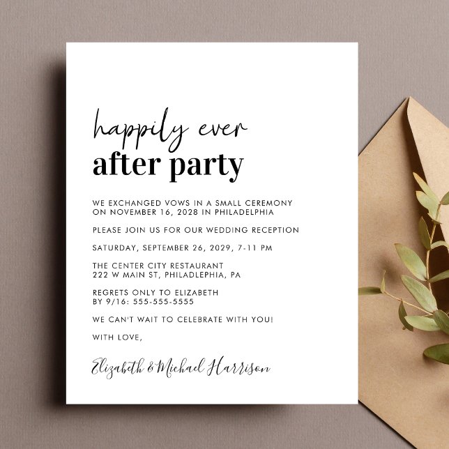 Budget Simple Photo Mariage Réception Invitation (A chic budget-friendly Happily Ever After Party invitation for your wedding celebration)