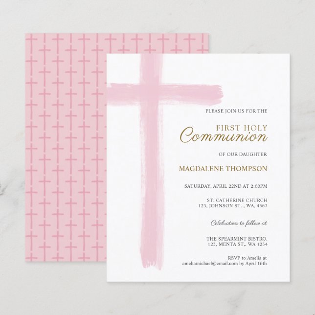 Budget Simple Pink Cross Girl First Holy Communion (Devant / Derrière)