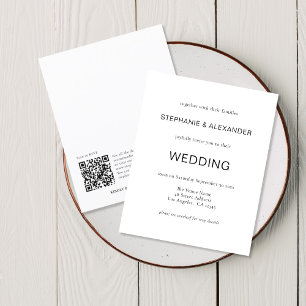 Budget Simple QR Code Black White Wedding Invitati