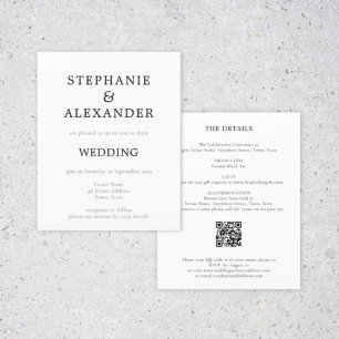 Budget Simple QR Code Black White Wedding Invitati