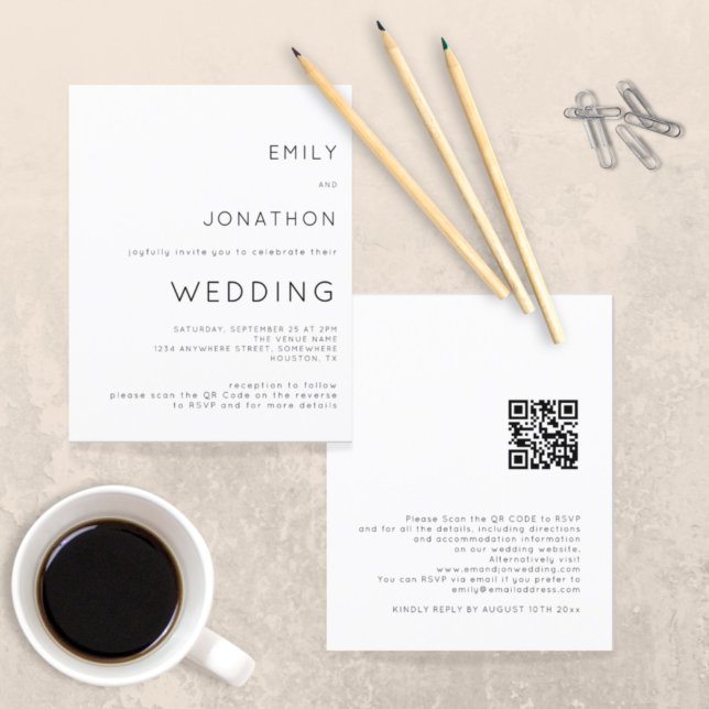 Budget Simple QR Code Invitation de mariage blanc (Créateur téléchargé)