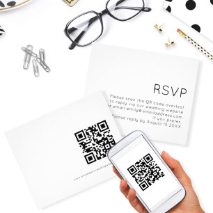 Budget Simple QR Code Noir Blanc Mariage RSVP