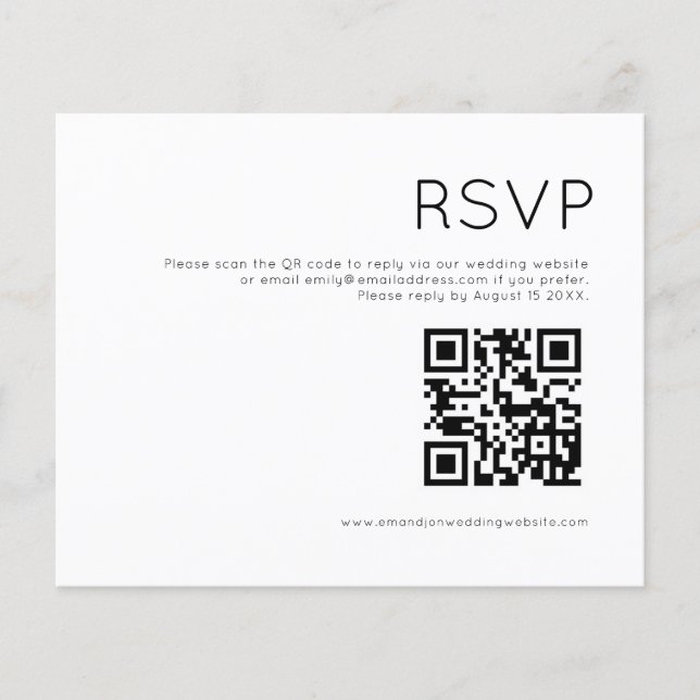 Budget Simple QR Code Noir et Blanc Mariage RSVP (Devant)