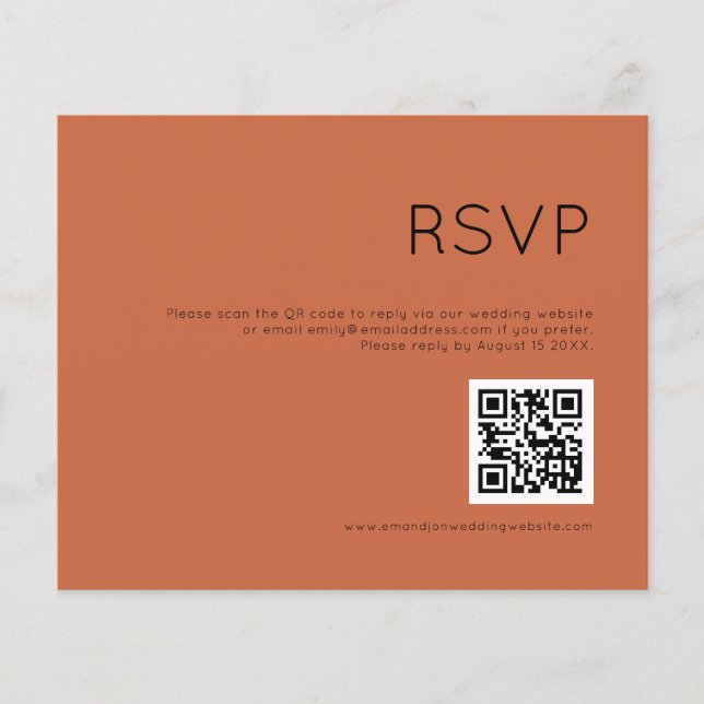 Budget Simple QR Code Terracotta Mariage RSVP (Devant)