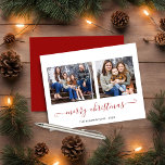 BUDGET Simple Rouge Script Joyeux Noël Photo<br><div class="desc">BUDGET Red Script Modern Joyeux Noël Photo Holiday Card avec deux de vos photos préférées et un script simple mais élégant Joyeux Noël salutation. Le dos est orné d'un arrière - plan rouge hivernal et festif. Parfait pour vos cartes de fin de année cette année ! **Notre papier BUDGET est...</div>