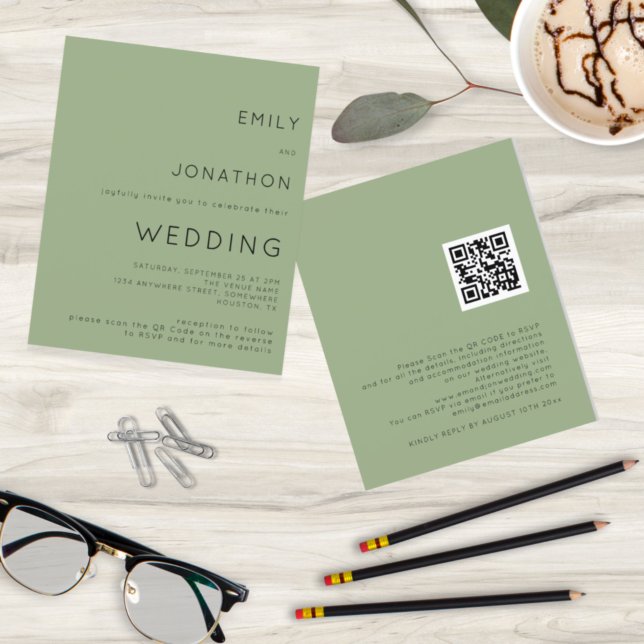 Budget Simple Sage Green QR Code de mariage Invita (Créateur téléchargé)