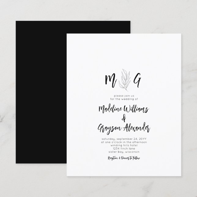 Budget Simple Script Botanique Monogramme Mariage (Devant / Derrière)