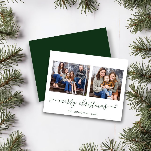 BUDGET Simple Script vert Joyeux Noël Photo (BUDGET Simple Green Script Merry Christmas Photo Card)