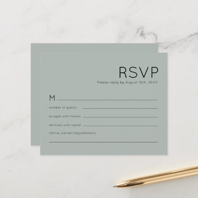 Budget Simple Silvery Sage Vert Mariage RSVP (Devant/Arrière en situation)
