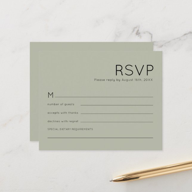 Budget Simple Soft Sage Vert Mariage RSVP (Devant/Arrière en situation)