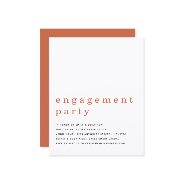 Budget Simple Terracotta Engagement Invitation (Devant/Arrière en situation)