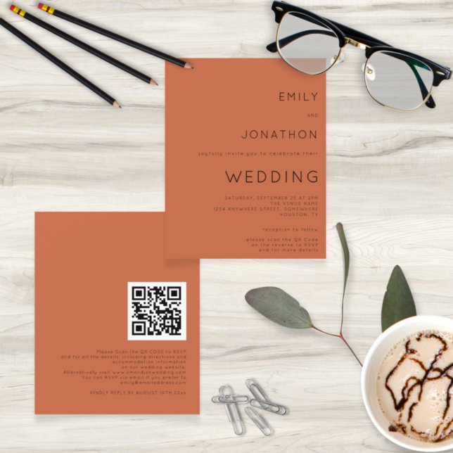 Budget Simple Terracotta QR Code Mariage Invitatio (Créateur téléchargé)