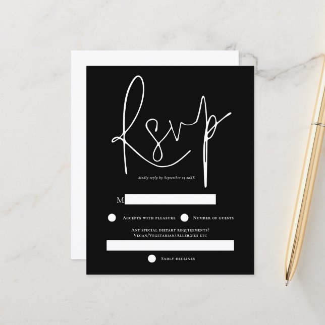 Budget Simple Texte Blanc Noir Mariage RSVP