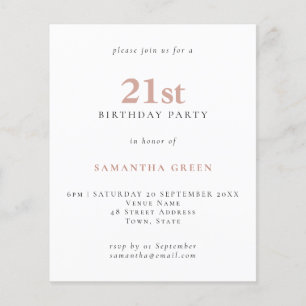 Budget Simple Texte Blush 21e Invitation d'anniver