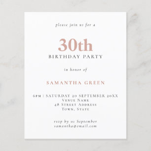 Budget Simple Texte Blush 30e Invitation anniversa
