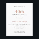 Budget Simple Texte Blush 40e Invitation anniversa<br><div class="desc">Budget Simple Texte Blush 40th Birthday Invitation. Un rapport qualité/prix inférieur 4, 5 x 5, 6 pouces alternative par défaut à l'option semi-brillant qui est recommandé pour les invitations et est une épaisseur similaire à une carte postale. L'option satin est beaucoup plus mince papier mieux pour les enceintes.</div>