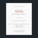 Budget Simple Texte Blush 40e Invitation anniversa<br><div class="desc">Budget Simple Texte Blush 40th Birthday Invitation. Un rapport qualité/prix inférieur 4, 5 x 5, 6 pouces alternative par défaut à l'option semi-brillant qui est recommandé pour les invitations et est une épaisseur similaire à une carte postale. L'option satin est beaucoup plus mince papier mieux pour les enceintes.</div>