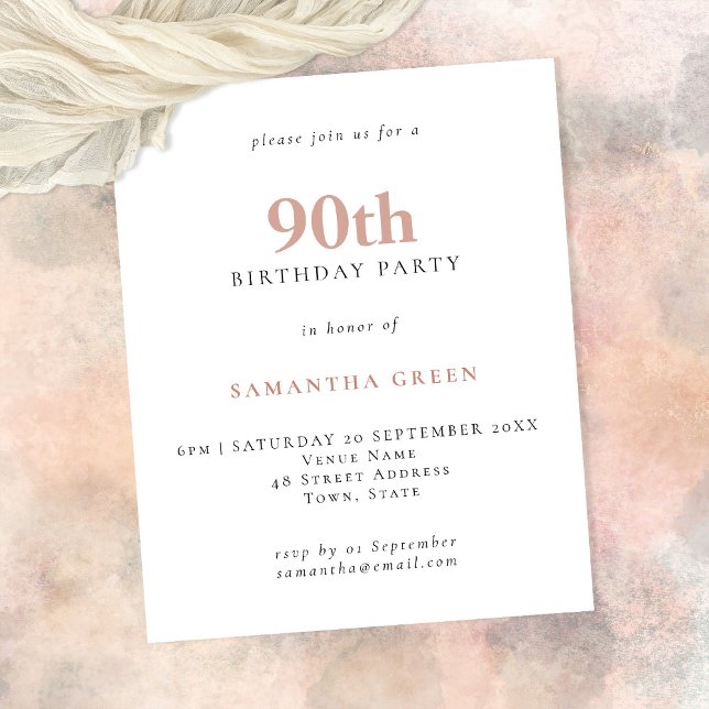 Budget Simple Texte Blush 90e Anniversaire Invitat (Créateur téléchargé)