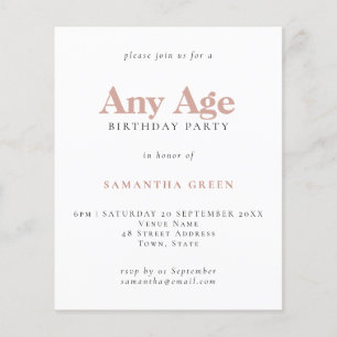 Budget Simple Texte Blush Age Anniversaire Invitat