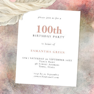 Budget Simple Texte Blush Invitation 100e annivers