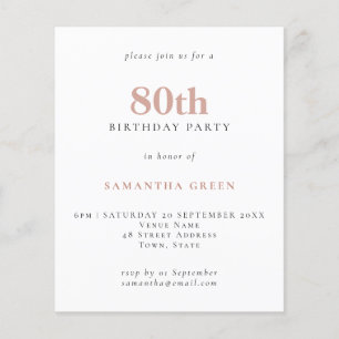 Budget Simple Texte Blush Invitation d'anniversair